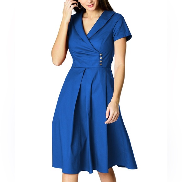 eShakti Shawl Collar Surplice Poplin Dress - Picture 1 of 7